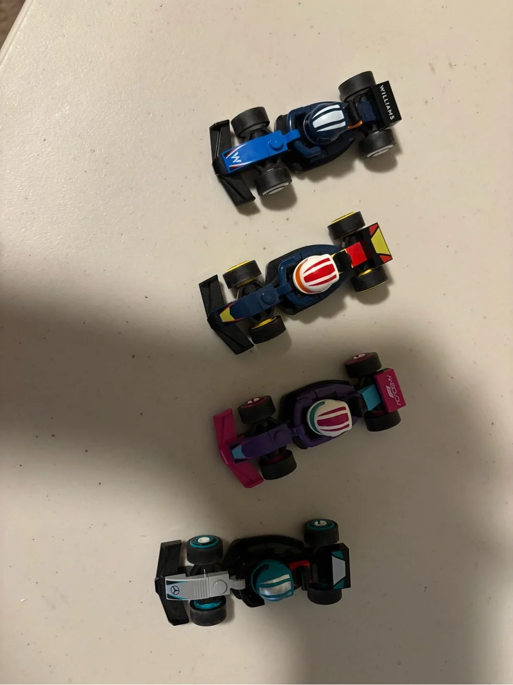 Lego F1 Minifigs Style Mini Race Car Pack - Assorted Blue, Purple, Black, Pink